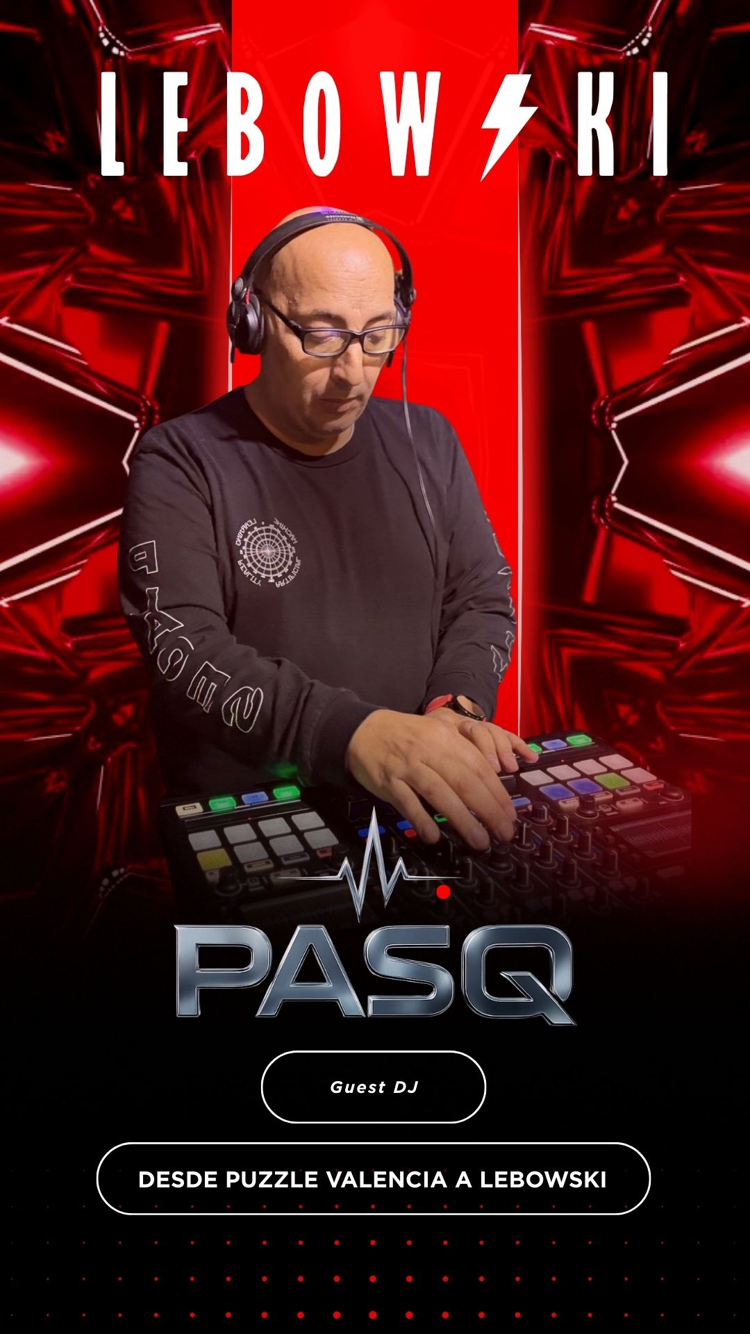 Animated futuristic red neon club DJ music party event instagram story